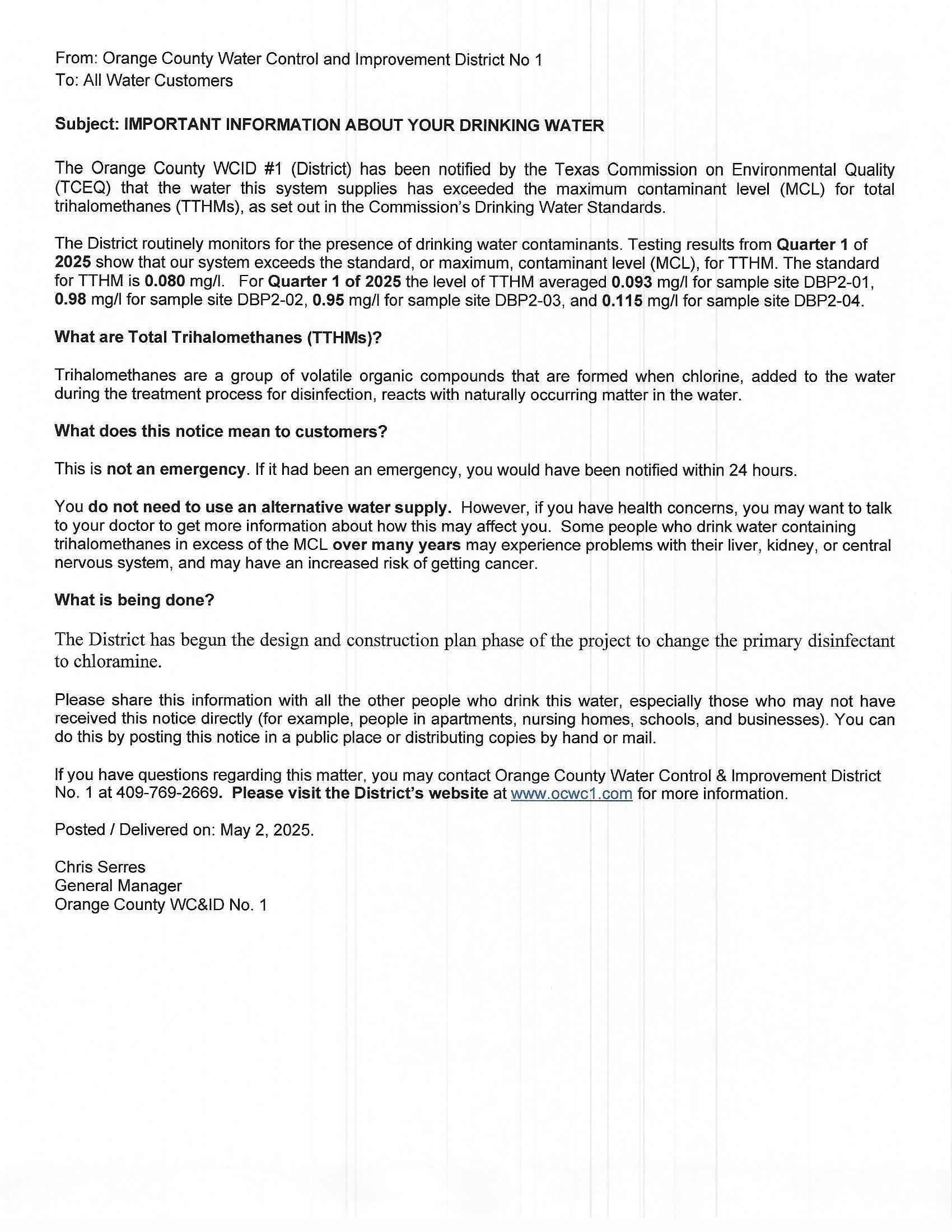 TTHM LETTER 5 2 25 QT 1 2025